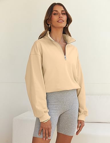 MEROKEETY Womens 2024 Half Zip Sweatshirts Long Lantern Sleeves Lapel Collar Cropped Pullover Tops,Pink,XL