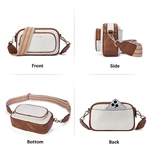 BOSTANTEN Crossbody Bags for Women Leather Cell Phone Purse Shoulder Handbags with Wide Strap Beige with Brown