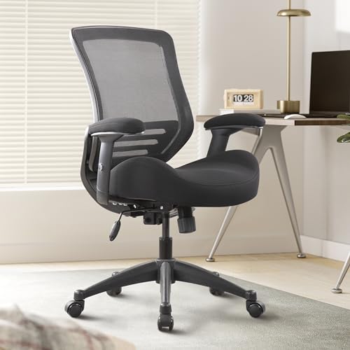 BOLISS Ergonomic Mesh Computer Desk Office Chair with Super Soft Adjustable Arms,Molded Double Seat Cushion Foam Seat and Lumbar Support -All in Black