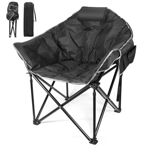 Suteck Oversized Camping Chairs for Adults, Folding Chair with Fully Padded Seat & Back, Portable Camping Lounge Chair with 2 Big Side Pockets, Pillow and Carry Bag for Outside, Travel, Camp, Picnics