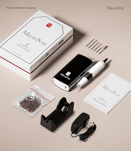 MelodySusie Professional Nail Drill, 30000 RPM Rechargeable Portable Nail Drills, Cordless Electric Nail File Machine with Bits Kit and 106 Sanding Bands, SC300I Black
