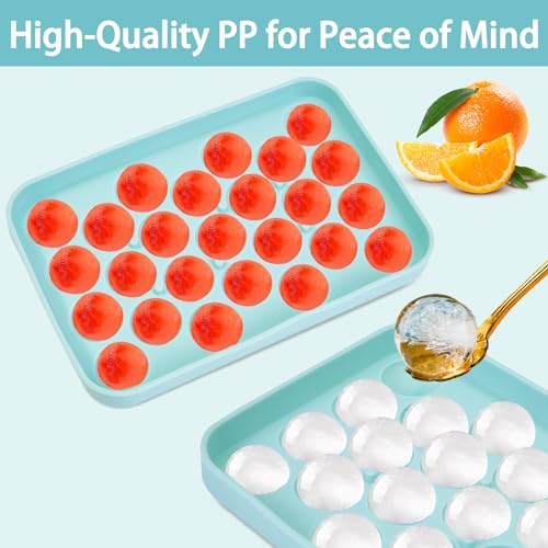 2 Pcs Ice Cube Tray - Stackable Round 25-Ball Silicone Ice Cube Molds with Silicone Lid, Easy to Release, BPA-Free for Chilled Beverages, Whiskey, and Cocktails (Blue)