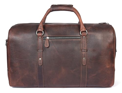 Leather Travel Duffel Bag | Gym Sports Bag Airplane Luggage Carry-On Bag | Gift for Father's Day By Aaron Leather Goods (Blue) 20 x 11 x 9 Inch