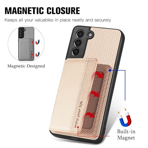 S21 Case Card Holder,for Galaxy S21 Case,RFID Blocking Slots,S21 Phone Case Kickstand Lanyard,PU Leather Shockproof Protective Magnetic Flip Cases Folio Cover for Samsung Galaxy S21 5G (Beige)