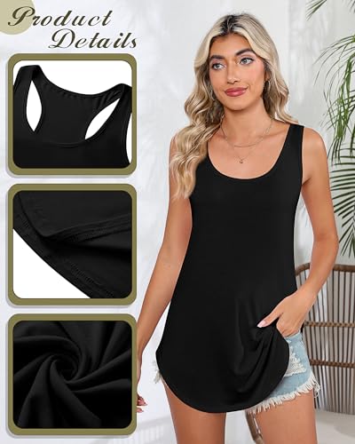 Huukeay 2 Pack Women Loose Fit Tank Tops, Racer Back Sleeveless Shirts, Casual Scoop Neck Plus Size Tank Top(Dark Gray, Lake Blue, Small)