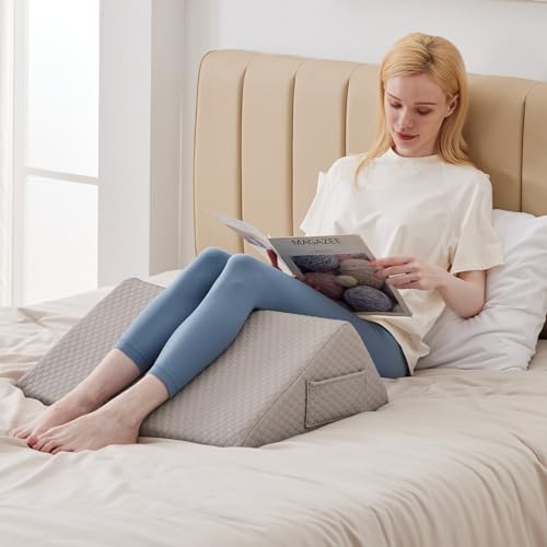 Ruqmuis Knee Wedge Pillow, 8" Wedge Pillow for Knee Pain Relief, Premium Memory Foam Knee Pillow for Back Sleeping, Triangle Wedge Pillow for Leg Elevation, Back Pain, Sciatica, Hip Support, Grey