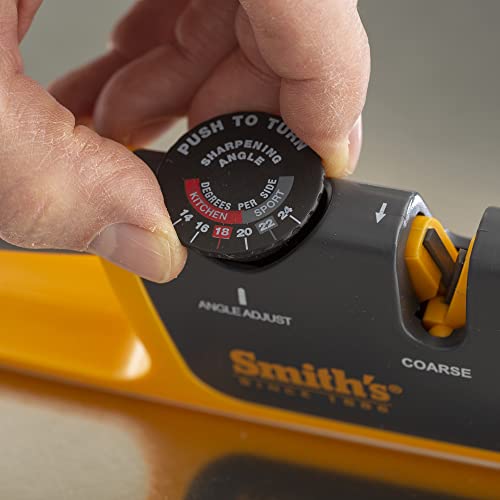 Smith's Adjustable Angle 2-Stage Knife Sharpener - Grey/Yellow, Restores Blades for Hunting, Pocket & Serrated Knives