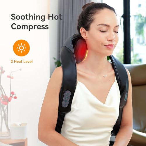 Snailax Cordless Neck Shoulder Massager with Soothing Heat, Upgarded 4D Deep Tissue Kneading, Shiatsu Neck Back Massager Pillow for Neck, Traps, Back, Gifts for Men Women Mom Dad