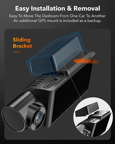 WOLFBOX i07 3 Channel Dash Cam Built-in WiFi GPS, 4K+1080P Dash Camera Front and Inside, 1440P+1080P+1080P Triple Car Camera with 3" LCD Screen, 32GB Card Included, IR Night Vision, 24H Parking Mode