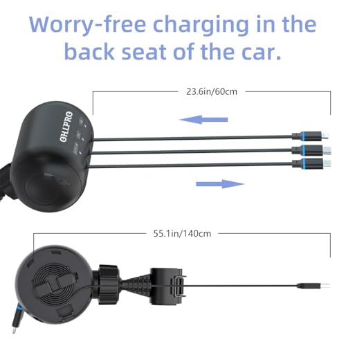 OHLPRO 3-in-1 Retractable Backseat Car Charging Station, 36W Fast Car Charger for All Phones (iPhone, Samsung), Ideal for Lyft, Turo, Uber, Taxi, Rideshare, Customer Charging Dock Attach to Headrest