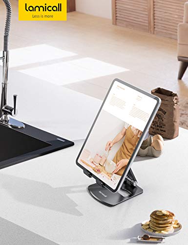 Lamicall Adjustable Tablet Stand Holder - Foldable Tablet Dock, 360 Degree Rotating Desktop Tablet Mount, Compatible with iPad Pro 11 / 12.9, Mini, Air, Tabs, Kindle and 4.7" - 13" Tablet - Black