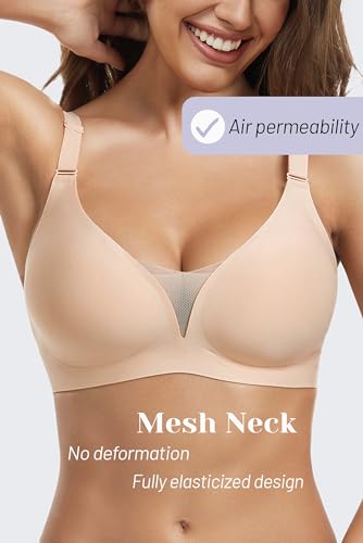 GXOULRRA Mesh Bras for Women No Underwire Buttery Soft Bralettes for Women Adjustable Everyday Bras with Extra Extender-Beige, S