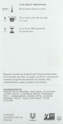 TAZO Passion Herbal Tea Bags, Iced or Hot, Caffeine-Free, 20 Total Tea Bags