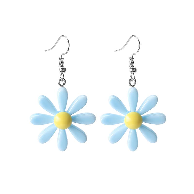 Daisy Earrings Daisy Flower Earrings for Women Acrylic Yellow Flower Daisy Dangle Earring Wild Lily Petals Hawaii Plant Earrings (Heart- Blue)