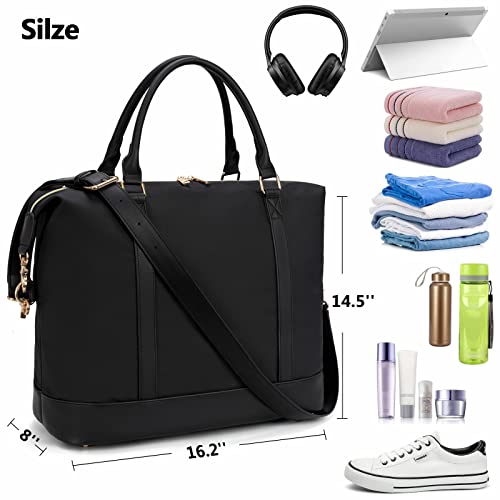 Bluboon Women Ladies Weekender Carry-on Tote Bag Overnight Duffel in Trolley Handle（Black