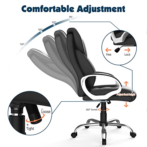 Office Chair, 350lbs Executive Leather Chair Home Office Desk Chairs, Ergonomic Computer Gaming Chair with Arm Padded, High Back Big and Tall Office Chairs with 360 Degree Rolling Wheels, Black