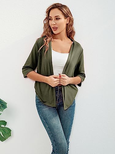 BENANCY Women 3/4 Sleeves Bolero Shrugs Open Front Lightweight Cardigan White M