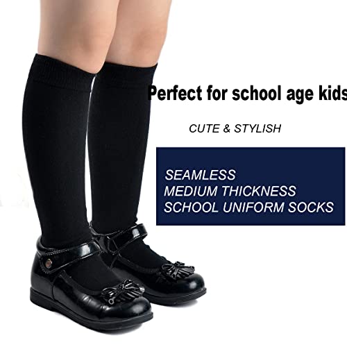 Marchare Girls Knee High Socks Kids Boys School Uniform Seamless Ribbed Cotton Socks Stockings White 3 Pack