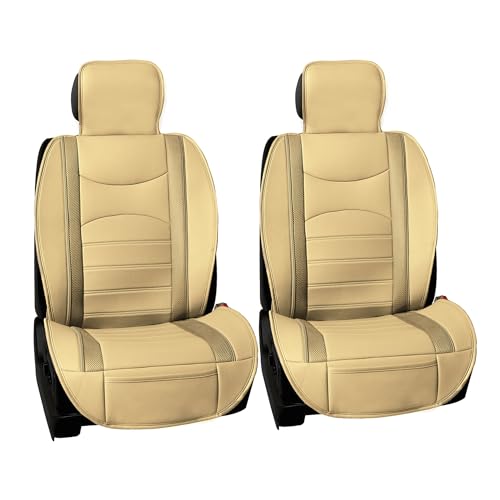 FH Group Front Set Faux Leather Car Seat Cushions for Low Back Seat, Universal Fit, Airbag Compatible Seat Cover for SUV, Sedan, Beige Tan