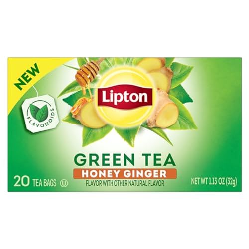 Lipton Honey Ginger Green Tea Bags, Flavored, Unsweetened Teabags for Hot Tea or Iced Tea with Caffeine and Flavonoids, 120 Total Tea Bags (20ct - Pack of 6)