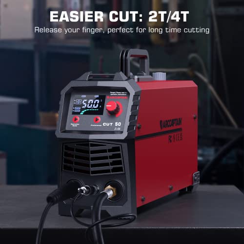 ARCCAPTAIN Plasma Cutter, [Large LED Display] 50Amps Cutter Machine with 110/220V Dual Voltage DC Inverter IGBT 1/2 Inch Clean Cut Post Flow and 2T/4T, for Beginners DIY