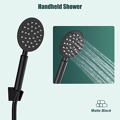 Heyalan Shower Wand Handheld Showerhead Wand Spray High Pressure Flow Brushed Nickel 1 Mode Hand Held Round SUS304 Sprayer Bathroom High Powerful Single Function Shower Head Bracket&Water Hose Include