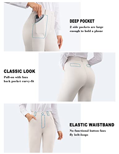UUE Dress Pants for Women Business Casual Stretch Pull On Women's Yoga Dress Pants Straight Leg Work Pants with Pockets White