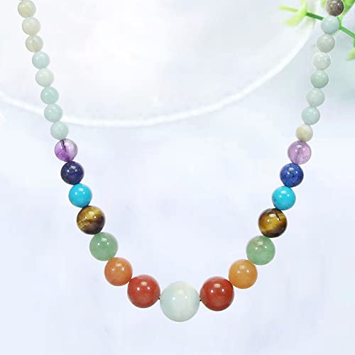 Ayriwoyi Amazonite Necklace Beaded Stone Necklace 7 Chakra Necklace for woman Healing Crystal Necklace 20 inch Inspirational Gifts for Women