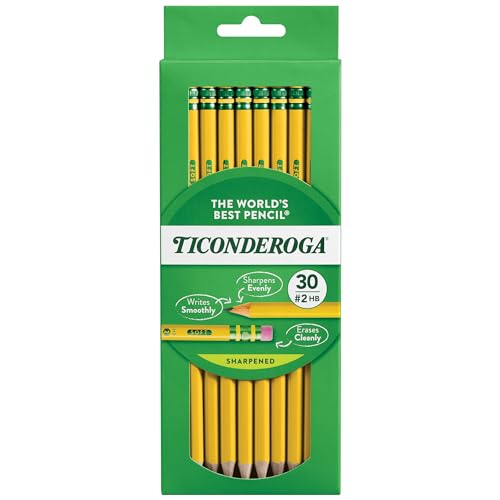 Ticonderoga Wood-Cased Pencils, Pre-Sharpened, 2 HB Soft, Yellow, 30 Count, 6 Packs/180 Count Total