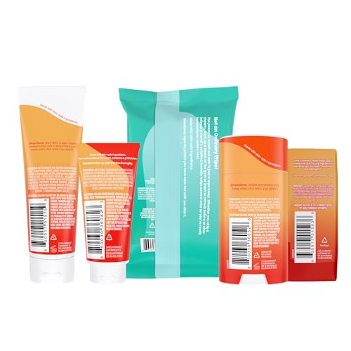 Lume Whole Body Deodorant Starter Pack - Smooth Solid Stick, Invisible Cream Tube, Acidified Body Wash Mini & Deodorant Wipes - Aluminum & Baking Soda Free Odor Control, Skin Loving (Clean Tangerine)