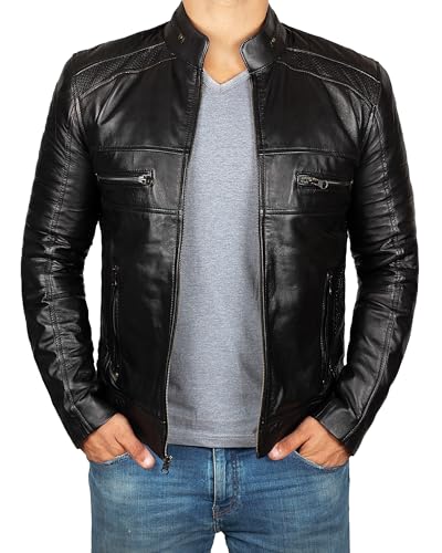Decrum Motorcycle Jackets for Men - Men's Leather Jacket | [1100097] Diamond 1 Black, XXXL