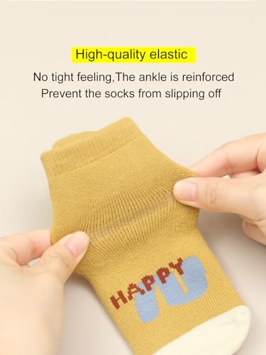 BEHELE Baby Toddler Non-skid Grip Socks Warm Thickened Anti Skid Slipper Crew Socks for Girl Boy Newborn 6 Pairs (US, Age, 0 Months, 12 Months, Style1)