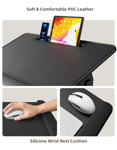 Laptop Desk for Bed,EWX Bed Table with Foldable Legs Tablet Slot Storage Drawer Silicone Wrist pad,Foldable Lap Table for Eating, Working, Writing and Drawing,22.8” x 14.6” Bed Desk