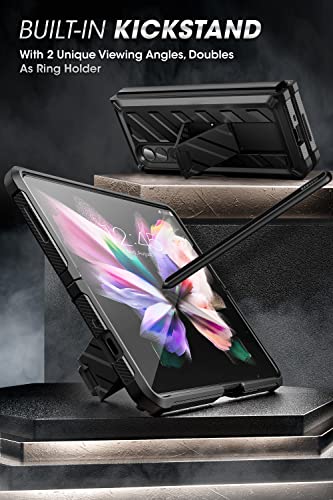 SUPCASE for Samsung Galaxy Z Fold 3 Case with Stand (Unicorn Beetle), [Built-in Screen Protector & Belt Clip] Heavy Duty Rugged Full-Body Shockproof Protective Phone Case for Galaxy Fold 3, Black