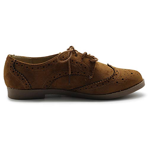 Ollio Women's Flat Shoe Wingtip Lace Up Faux Nubuck Oxford M2920 (6 B(M) US, Black)