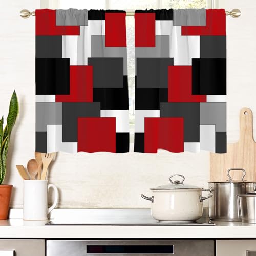 AAtter Black Grey and White Window Curtain Gray Geometric Mens Abstract Art Aesthetic Mid Century Minimalist Living Room Bedroom Window Drapes Treatment Fabric 1 Pair Home Decor, 42" W x 63" L, Modern