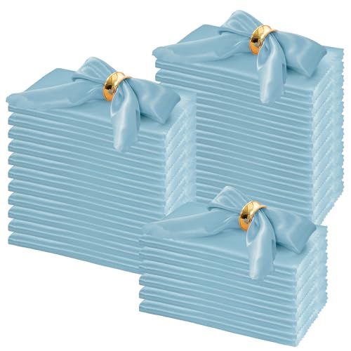 Horbaunal 100 Pack Satin Napkins 17" x 17" Square Dinner Napkins with Elegant Lace, Soft Cloth Napkins for Parties, Weddings, Events, Baby Blue