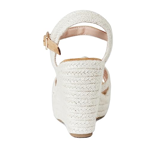 Tscoyuki Espadrille Wedge Sandals for Women, Adjustable Ankle Strappy Cute Shoes Open Toe Platform Womens Sandals Casual Sloping High Heels