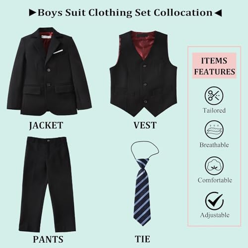 Boys Suits Size 14 Kids Black Suits for Boys Wedding Ring Bearer Outfit Boys' Formal Dress Vest Pants Suspenders Suit Set