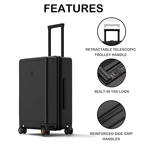 LEVEL8 Elegance Carry On Suitcase, 20 Inch Carry On Luggage with Wheels, Hardside Large Suitcases with Wheels, Tsa Lock,20-Inch, Black