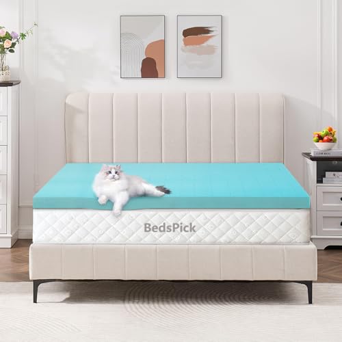BedsPick Mattress Topper, Foam Mattress Pad, Single Bed Toppers,Dorm Room Essentials, Soft Mattress Pads for Sleeper Sofa, RV, Camper, CertiPUR-US Certified, Blue