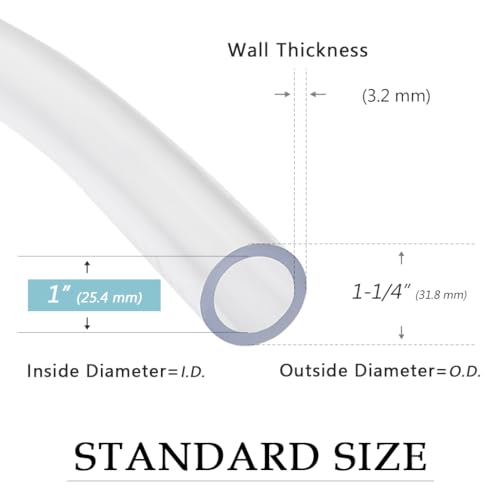 DAVCO 1" ID - 5 ft Clear Vinyl Tubing with 2 Stainless Clamps, Low Pressure Flexible PVC Tube, Heavy Duty UV Chemical Resistant Lightweight Plastic Vinyl Hose, BPA Free and Non Toxic