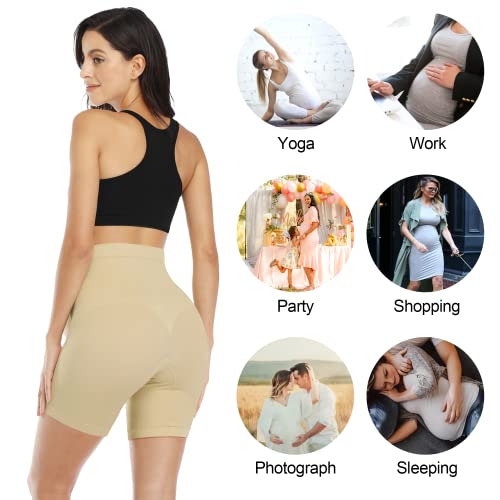POSHGLAM Women's Maternity Shapewear for Dress Seamless Underwear Belly Support Prevent Chaffing Pantie Shorts(Black, Small)