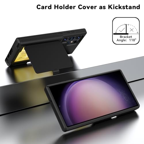 KJSK Wallet Case for Samsung Galaxy S23 Ultra (2023) with [Card Holder]&[Built-in Mirror]&[Kickstand] - Rugged Military Grade Drop Protection Case for S23 Ultra 6.8" - Black