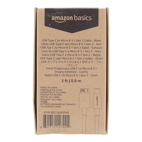 Amazon Basics USB-C to Micro USB 3.1 Gen 2 Fast Charging Cable, 10Gbps High-Speed, 3 Foot, Black
