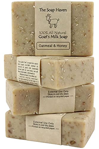 Oatmeal Soap - 4 Oatmeal & Honey Goat Milk Soap Bars. All Natural, Unscented Soap, SLS Free, NO Parabens, Handmade in USA.