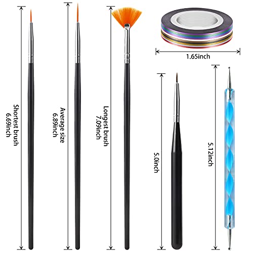 Artdone Nail Art Brushes set,Nail Art Tool Set,Nail Dotting Tools,Nail Dust Brush,Striping Nail Art Brushes for Long Lines,Nail Drawing Pen For Nail Design.…
