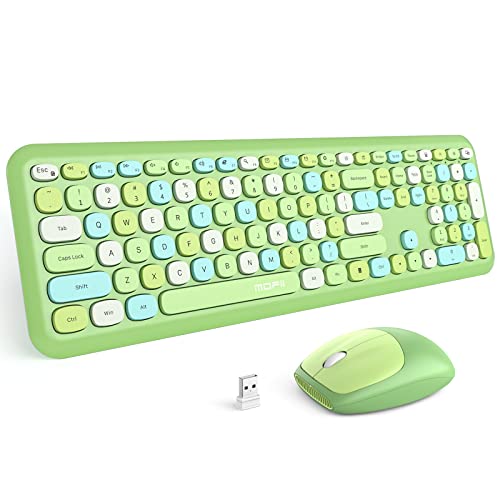 MOFII Wireless Keyboard and Mouse Combo, 2.4G Retro Typewriter Wireless Keyboard with Number Pad and Optical Ambidextrous Wireless Mouse for PC/Computer/Laptop/Desktop -Off White Colorful