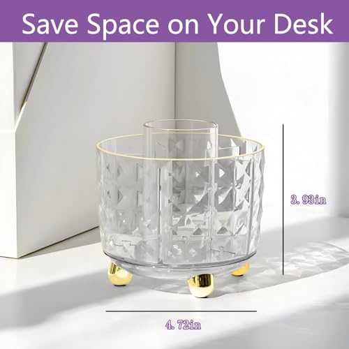 gianotter 360 Degree Rotating Desk Organizer, Pen Holder for Desk, Acrylic Pen Organizer with 6 Slots, Can be Used for Classroom Organization, Art Supply Storage (Clear)