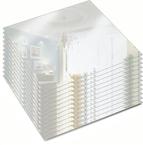 10 Inch Square Mirror Plate, Set of 12 - 1.5mm Thick Glass Plate Mirror Tiles w/ Smooth Edges - Perfect Candle Wedding Centerpiece Table Decorations, Home Accent Wall Decor, & More - PARNOO